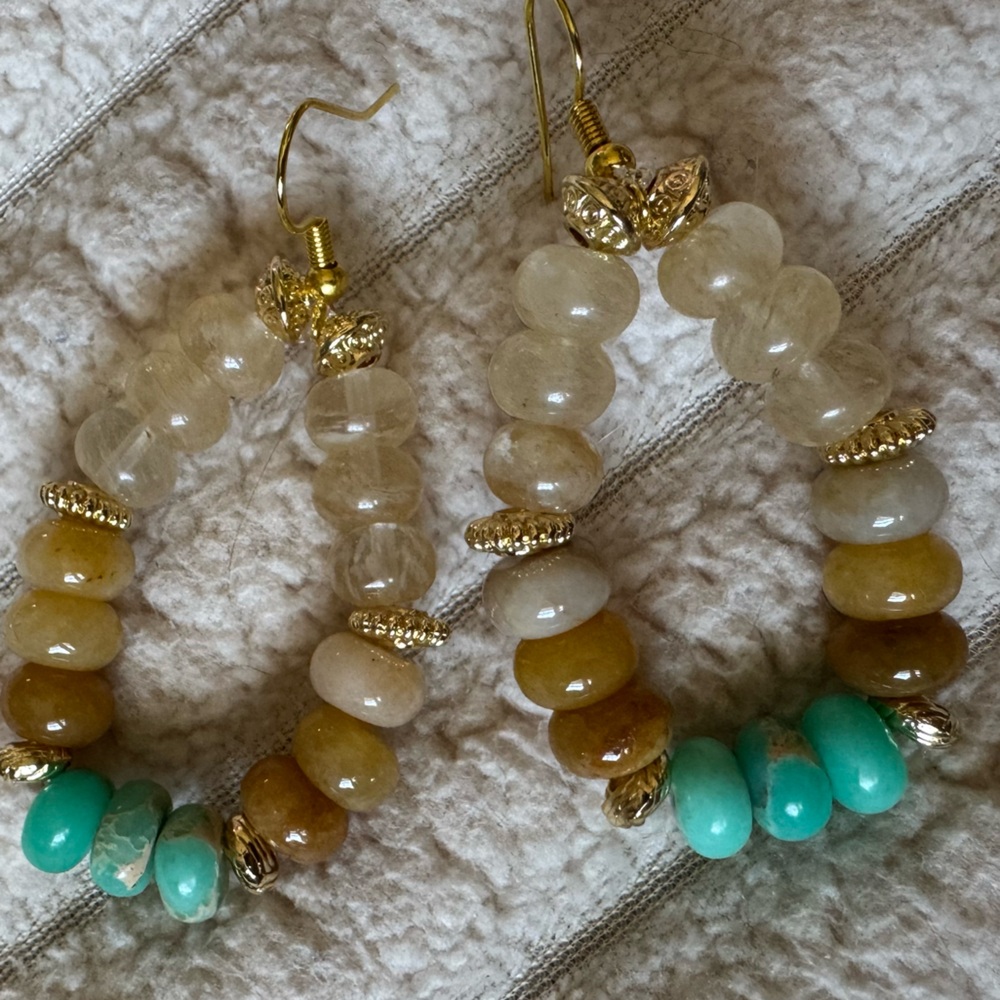 Gold and Turquoise Jade Gemstone Beaded Earrings